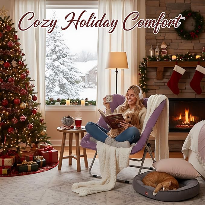 Tiita Comfy Folded Chair, Soft Faux Fur Oversized Folding Accent Chair, Lounge Lazy Chair for Kids Teens Adults, Metal Frame Moon Chair for Bedroom, Living Room, Dorm Rooms