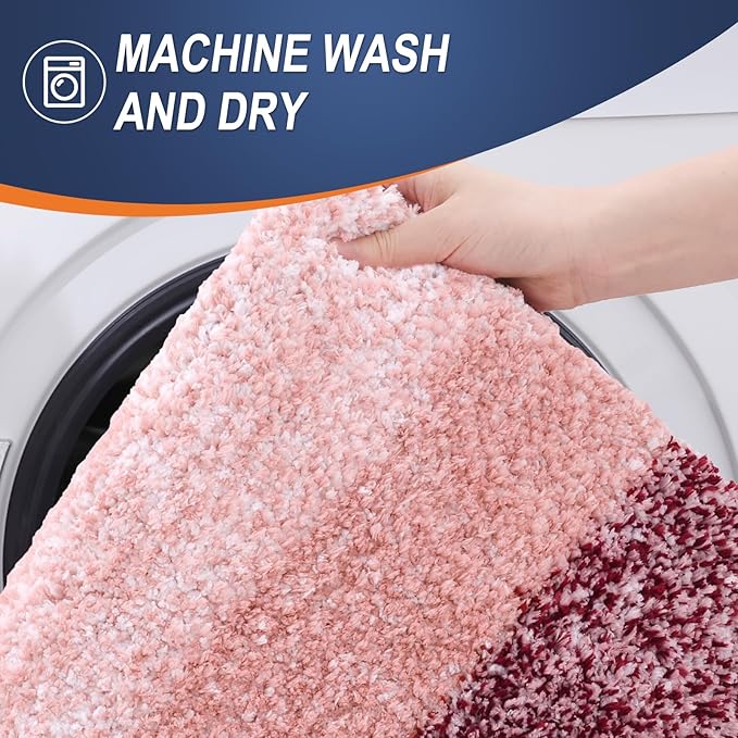 OLANLY Bathroom Rug Set 2 Piece, Soft Absorbent Microfiber Bath Rug Set, Non-Slip, Machine Wash Dry, Plush Shaggy Bath Mats for Bathroom (47"x20"+24"x16", Red)