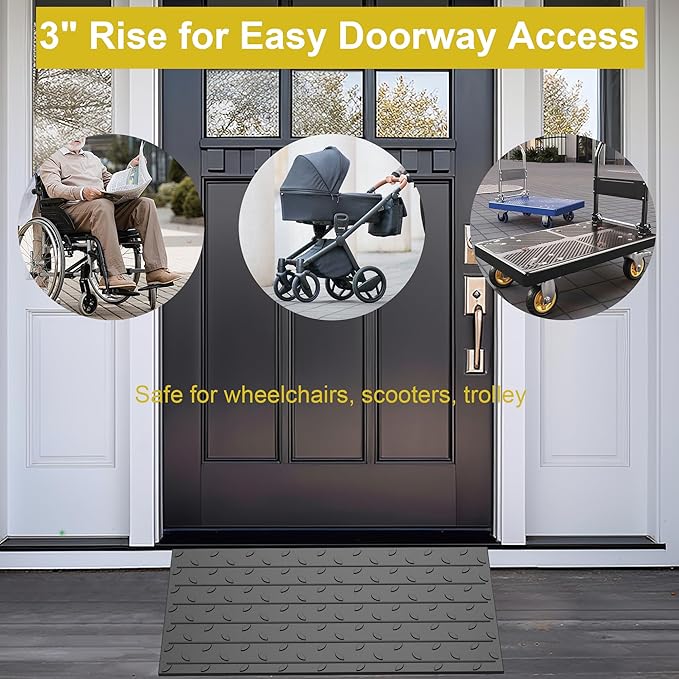 OrangeStar Heavy Duty Rubber Threshold Ramp – 2.5" Rise Wheelchair & Scooter Ramp with Cord Channel, Non-Slip Angled Entry for Doorways, Steps & Garages, 2200 LBS Capacity (Black, 36" Length)