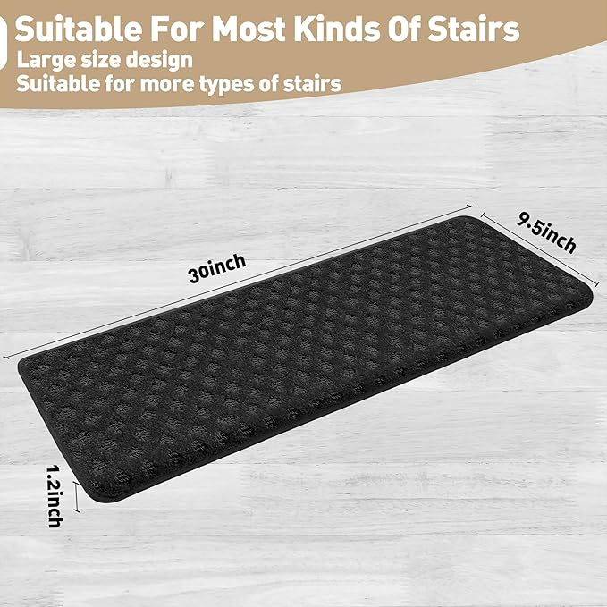 PURE ERA Bullnose Carpet Stair Treads Tape Free Non-Slip Indoor Stair Protectors Pet Friendly Stair Treads for Wooden Steps 9.5" x 30"(2 Pieces,Black Mini-Diamond Trellis)