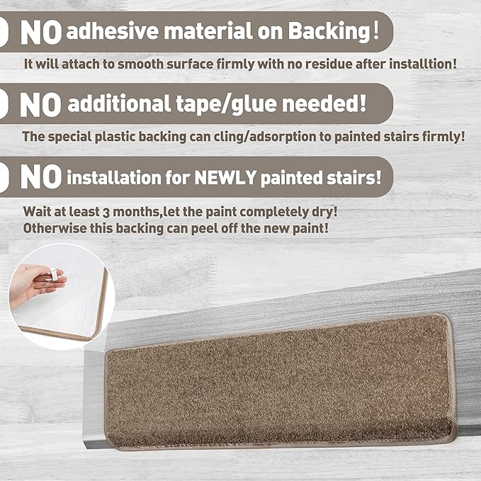 PURE ERA Bullnose Carpet Stair Treads Set Tape Free Non-Slip Indoor Stair Protectors Pet Friendly Rugs Covers Soft Skid Resistant Washable Reusable 9.5" x 30"(2 Pieces, Camel Brown)