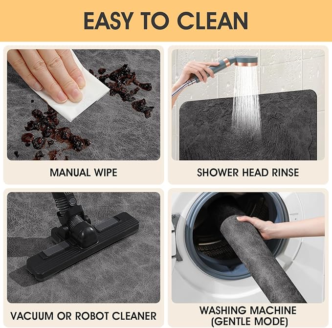 ACCUMTEK Ultra Thin Bath Mat, Upgrade Backing Non Slip Thin Bath Mats Fit Under Door, Quick Dry Ultra Absorbent Bathroom Rugs, Machine Washable Bath Rugs for Bathroom, Charcoal Gray/Crackle/24 x17