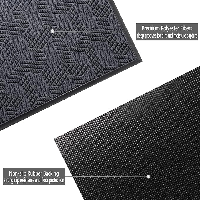 Front Door Mat 47"x32" Indoors Outdoors Welcome Mats, Waterproof Non-Slip Rubber Backing Heavy Duty Doormat Outside Entrance, Low Profile Entryway Rugs Floor Mat for Patio, Pattern B Grey