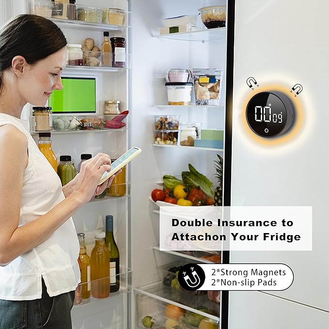 Digital Kitchen Timers, Visual timers Magnetic Countdown Countup Smart Timer Large LED 200 Minutes Display Volume Adjustable for Cooking Fitness Studying, Easy for Kids and Seniors