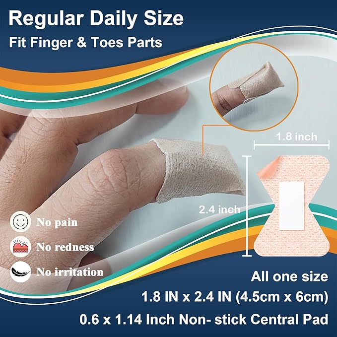Silicone Fingertip Bandages for Sensitive Fragile Skin 1.8" x 2.4" 25 Counts Knuckle Finger Bandages Flexible Fabric Latex Free Hypoallergenic Breathable Bandage for Adhesive Allergy Wounds