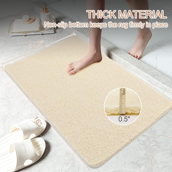 Joyhalo Shower Mat Bathtub Mat Non Slip, Bathmats Non Slip, Quick Drying Foot Scrubber Loofah Mats for Shower, Tub, Bathroom, Home, 17x24inch, Beige