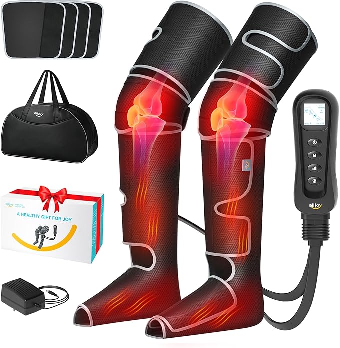 ALLJOY Christmas Gifts, Leg Massager for Circulation and Pain Relief FSA, Gifts for Men Women Dad Mom, Leg Massager with Heat and Compression, 2 Heat 5 Modes 4 Intensities 4 Extenders