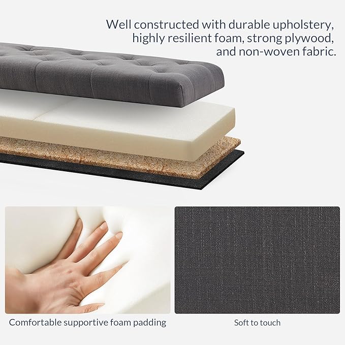 BELLEZE 47" Storage Ottoman, Storage Bench with Safety Close Hinge, Faux Leather Button-Tufted Ottoman for Living Room, Entryway, Hallway, Foot Rest, Support 300lbs - Dark Gray