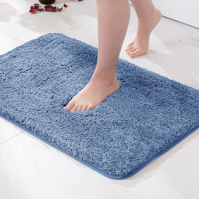 MIULEE Blue Absorbent Bathroom Rugs, Soft Large Bath Mats Non-Slip and Quick-Drying for Bathroom Floor Bathtub Showers, Machine Washable Carpet (24 x 36 Inches)