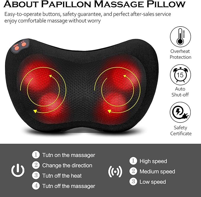 Papillon Back Massager,Shiatsu Neck Massager for Pain Relief,Electric Shoulder Foot Massage Pillow with Heat,Gifts for Mothers Day,Christmas Gifts for Women/Men,Deep Tissue Kneading for Waist,Legs