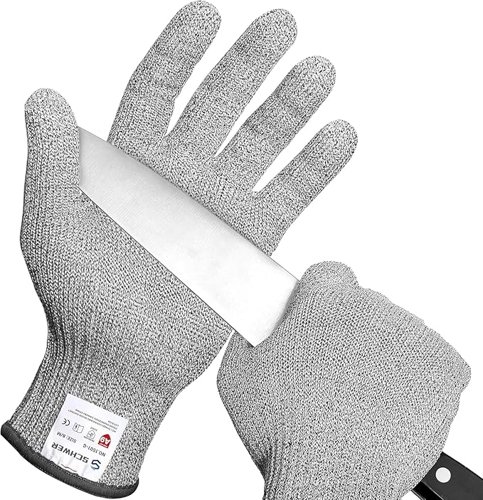Schwer SlicePro ANSI A9 Cut Resistant Gloves, Food Grade Reliable Cutting Glove, Mandoline Gloves for Kitchen Meat Cutting, Oyster Shucking, Fish Fillet Processing, Non-PFAS, PR1501-G, M