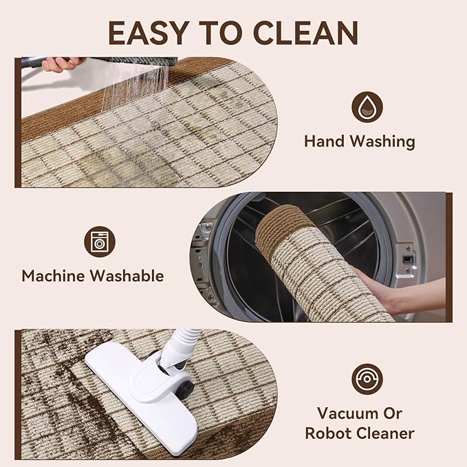 Kitchen Mats for Floor 17"x59", Non-Slip Washable Kitchen Rugs, Absorbent and Stain Resistant Kitchen Rug, Durable Comfortable Rugs for Kitchen, Hallway, Laundry & Sink, Brown