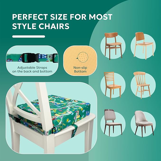 Toddler Booster Seat for Dining Table,Portable Kids Booster Seat - Adjustable, Non-Slip, Lightweight & Easy to Clean (Green)