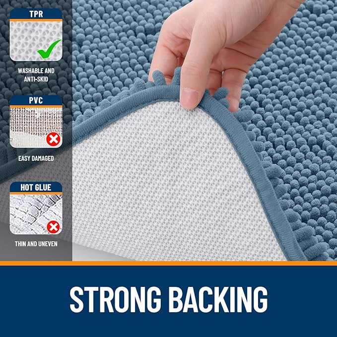 OLANLY Bathroom Rugs Sets 3 Piece, Soft Absorbent Chenille Bath Mats and U-Shaped Contour Toilet Rug, Quick Dry, Home Decor Accessories, Bath Mat Set for Bathroom (30"x20"+24"x16"+24"x20", Airy Blue)