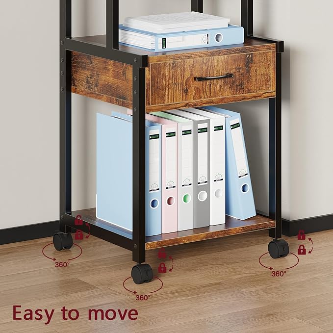 Printer Stand, 3-Tier Mobile Printer Cart, 31.5 x 14.96 x 17.72 Inches Square Printer Table with Storage Rack, Rolling Printer Table with Industrial Wheels for Home Office, Brown