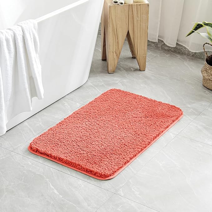 MIULEE Extra Thick Non Slip Bathroom Rug Shaggy Soft Bath Mat Plush Microfiber Absorbent Water for Shower Tub Machine Washable (Living Coral, 20x30 Inches)