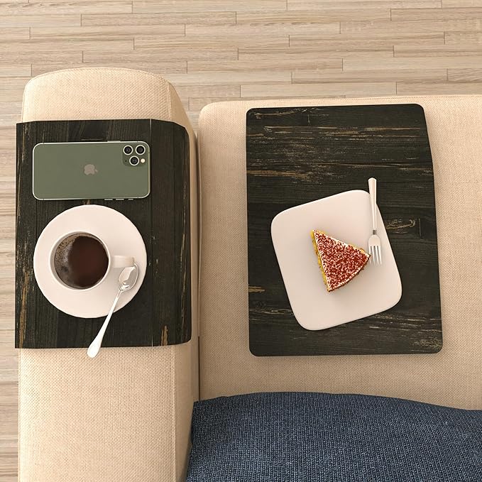Set of 2 Wooden Sofa Tray, Armrest Tray Table for Couch, Foldable, Flexible Sofa Tray with 15.8"" x 11"", Snacks, Remote Control or Phone Holder | Dream