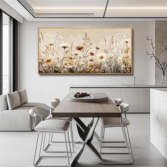 PHAOHUAXM Canvas Wall Art For Living Room Wall Decor For Office Bedroom Mural Abstract Ink-Wash Flower Artworks Restaurant Kitchen Decorations Printed Artworks Modern Home Decor 20"X40" Wood Framed