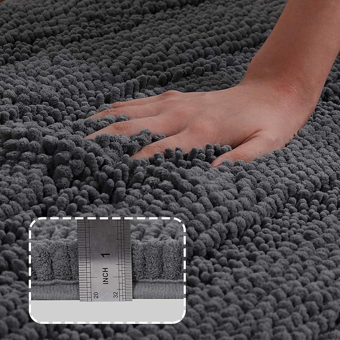 Turquoize Chenille Bath Rugs Shaggy Bathroom Rugs Non Slip Bath Mat for Bathroom 24 x 36 Grey Bath Rug for Bath Room Extra Soft and Absorbent Area Rug, 24"x 36", Grey
