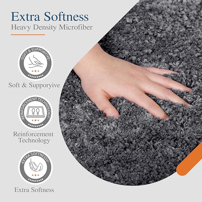 Walensee Contour Rug (20x24, Dark Grey) Non Slip Bath Mat for Bathroom - Water Absorbent Soft Microfiber Shaggy Mat, Machine Washable, U Shape