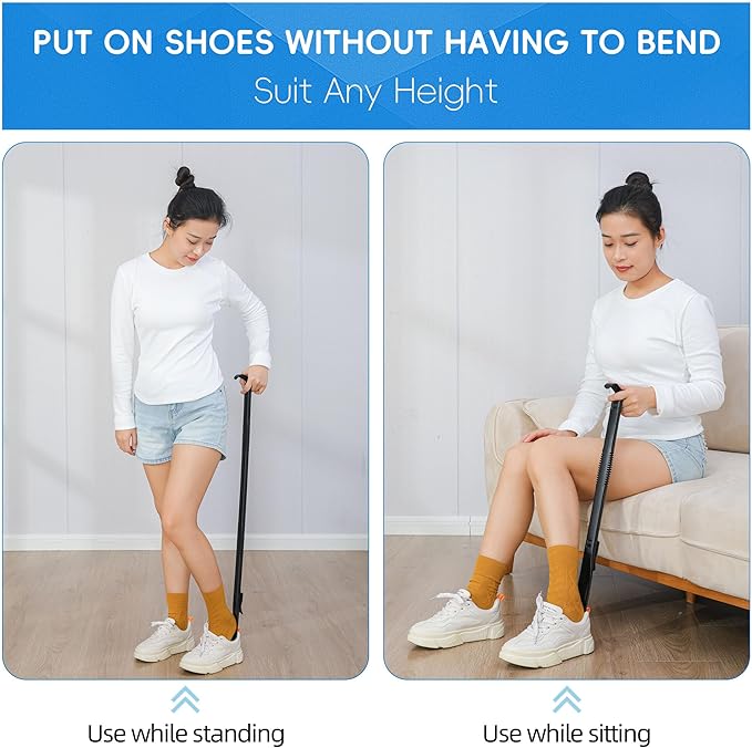 36 Inch Adjustable Long Handled Shoe Horn - Dressing Stick Aid for Seniors, Disabled - Ideal for Hip, Back, Shoulder Surgery Recovery – Helps with Getting Dressed, Sock Remover