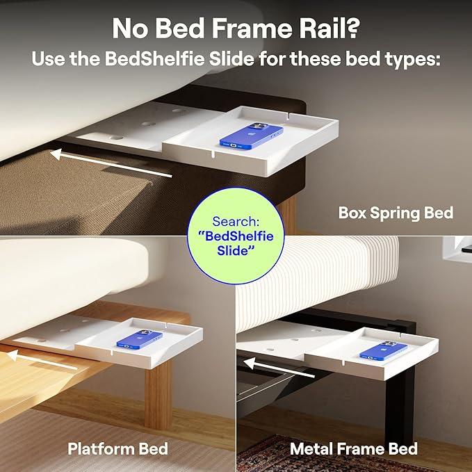 BedShelfie Wood Bedside Shelf for Bunk Bed & Top Bunk, College Dorm Room Essentials, Loft Nightstand, Floating Bed Side Table Tray Storage, Dorm Room Decor by Smallish - (Flexfit Bamboo, Natural)