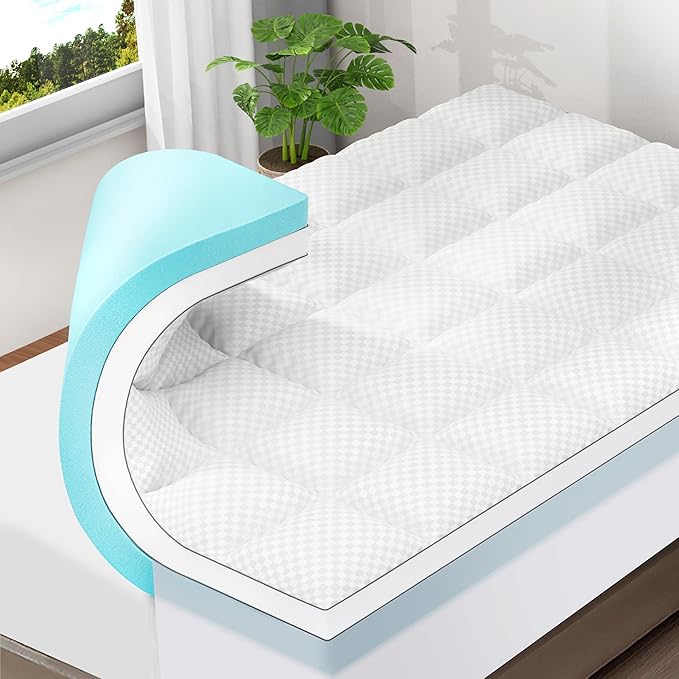 OLANLY Dual-Layer 4 Inch Twin Size Memory Foam Mattress Topper for Back Pain, 2 Inch Cooling Pillow Top Mattress Pad Cover and 2 Inch Gel Memory Foam Topper, Deep Elastic Pocket, White