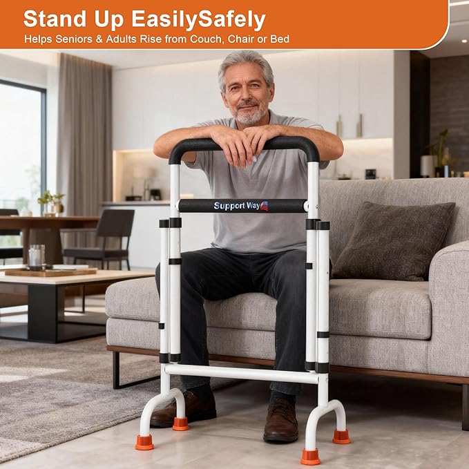 Stand Assist for Chair & Couch – Reinforced Dual-Tube Design, Height Adjustable Mobility Aid for Seniors, Lightweight Metal Frame with 600lb Capacity,White