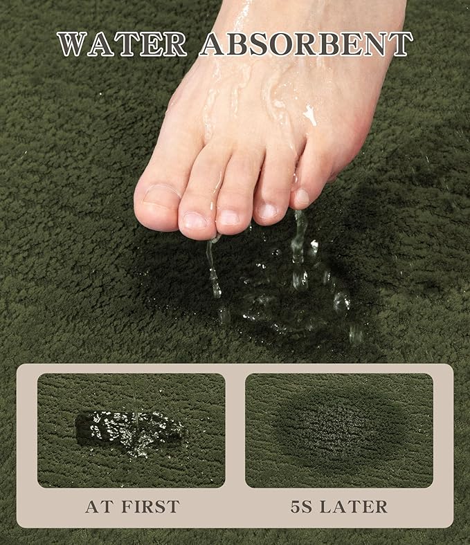Chakme 3 Piece Bathroom Rug Sets, Ultra Thin Bath Mat, Absorbent & Quick Drying, Non Slip, Durable, Easy to Clean, Geometric, Dark Green, 17" x 24" / 17" x 30" / 17" x 59"