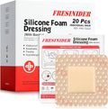 FRESINIDER Silicone Foam Dressing with Adhesive Border – Wound Dressing Bandage – Silicone Foam Pad – Pack of 20 – 2 x 2 Inches Large Waterproof Bandages – Self Adhesive Wound Care and Dressings