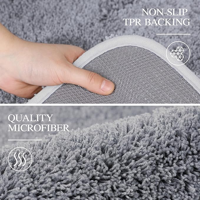 Walensee Bath Rug - Non Slip Microfiber Shaggy Bath Mat (20 x 32, Grey) Absorbent Soft Plush Machine Washable Thick Shower Mat