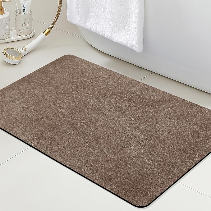 Ultra Thin Bath Mat, Upgrade Backing Non Slip Thin Bath Mats Fit Under Door, Quick Dry Ultra Absorbent Bathroom Rugs, Machine Washable Bath Rugs for Bathroom, Bathtub & Kitchen, Brown/Marble/32"x20"