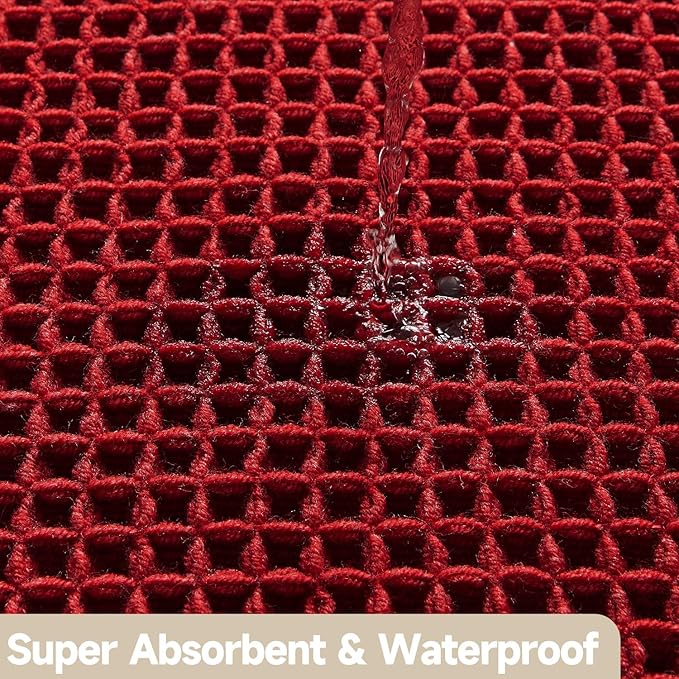Waffle Bath Mat, Boho Bathroom Rugs Non Slip Washable Super Absorbent Quick Dry Bath Mat Farmhouse Bathroom Decor, 48"x24" Burgundy