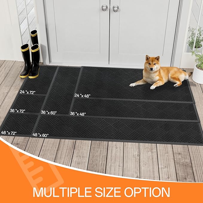 Indoor Outdoor Door Mat, 6’x 2' Doormat for Entryway, Rubber Backing Non Slip Front Door Mat Outside Entrance, Super Absorbent Commercial Floor Mat for Home Office, Black