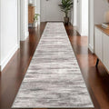 KOZYFLY Modern Abstract Washable Rug Runner 2.6x16 Hallway Rug Runner Non-Slip Soft Kitchen Runner Rugs, Grey-Beige Striped Carpet for Stair Entryway Bathroom Laundry Room Foyer