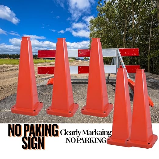 BESEA 6 Pack 36" Bright Orange Traffic Safety Cones with Weighted Base, High-Visibility Parking Cones for Driveways, Business Parking Lots, Garages, Indoor/Outdoor Use