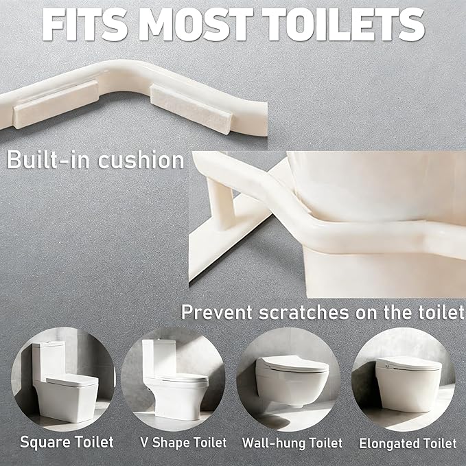 Toilet Safety Rails for Seniors - Toilet Safety Frame with Dual Pillars, Waterproof Nighttime Reflective Base, 3-Speed Height Adjustment (White, Double Pillar)