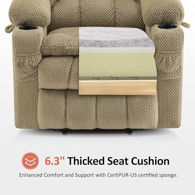 MCombo Dual Motor Power Lift Recliner Chair with Massage and Heat for Elderly People, Infinite Position, USB Ports, Cup Holders, Fabric 7890 (Medium, Beige)