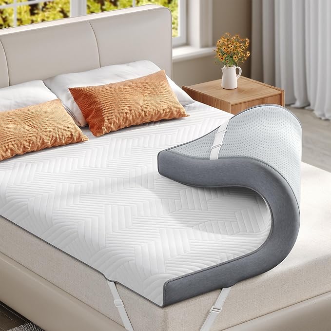 EnHomee Memory Foam Mattress Topper,4 Inch Twin Mattress Topper Pressure Relief with Cooling Gel and Removable & Washable Embossed Cover, CertiPUR-US & Oeko-TEX Certified, White, Twin