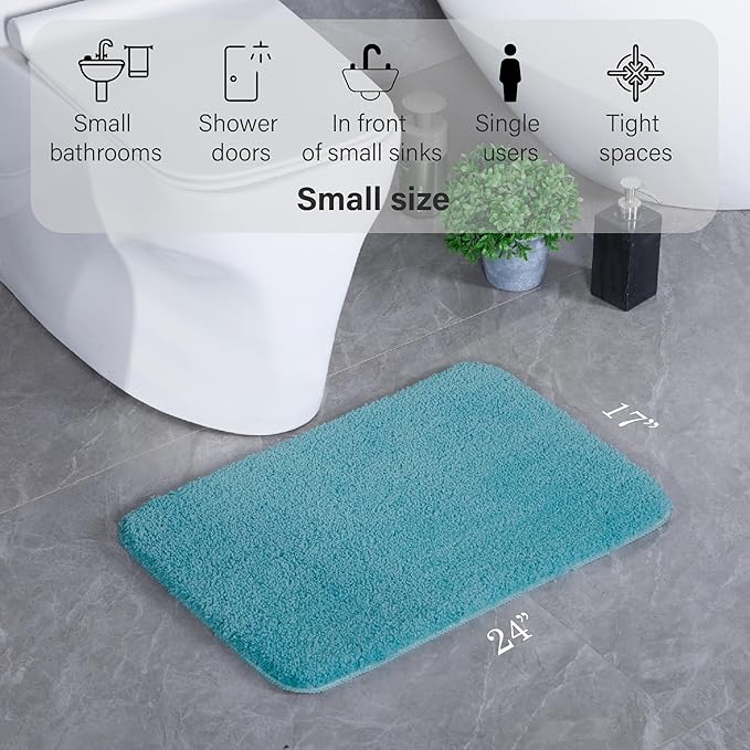 Luxury Quick Dry Non-Slip Bathroom Rugs【17'' x 24'' Blue】 Highly Absorbent Washable and Ultra Soft, Extra Thick Fluffy Bath Mats for Shower/Kitchen/Bathtub Floor