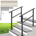VIVOHOME 2-Pack 3 Step Hand Rails for Outdoor Steps, Galvanized Steel Railing, Black Oval Exterior Hand Railing for Porch, Deck, or Indoor Stairs, Railing Kit