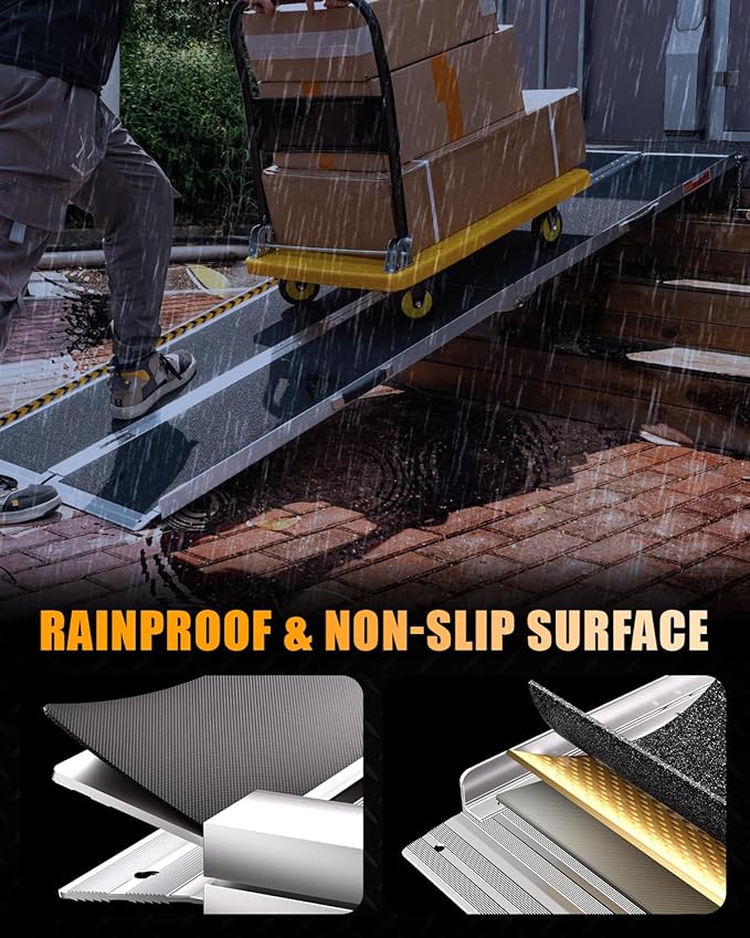 VNN Portable Wheelchair Ramp 8FT, Seamless Non-Slip Aluminum Ramps for Wheelchairs for Home, Handicap Wheelchair Ramps for Home Steps, Aluminum Loading Dock Plates