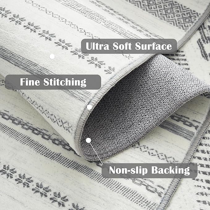 jinchan Boho 2x3 Rugs for Entryway - Moroccan Machine Washable Doormat Soft Bohemian Small Throw Rug Non-Slip Carpet for Entrance Kitchen Laundry Room Bedroom (2‘x3', Grey)