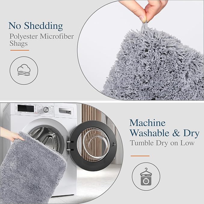 Walensee Large Bathroom Rug (24 x 36, Grey) Extra Soft and Absorbent Shaggy Bath Mat Machine Washable Microfiber Non Slip Luxury Floor Mat