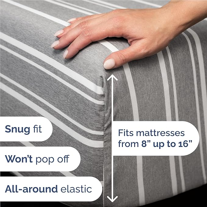 Twin XL 4 Piece Sheet Set - Cooling and Breathable Bed Sheets - Hotel Luxury Bed Sheets for Women, Men, Kids and Teens - Deep Pockets - Easy Fit - Soft and Wrinkle Free - Twin XL Grey Stripes Sheets