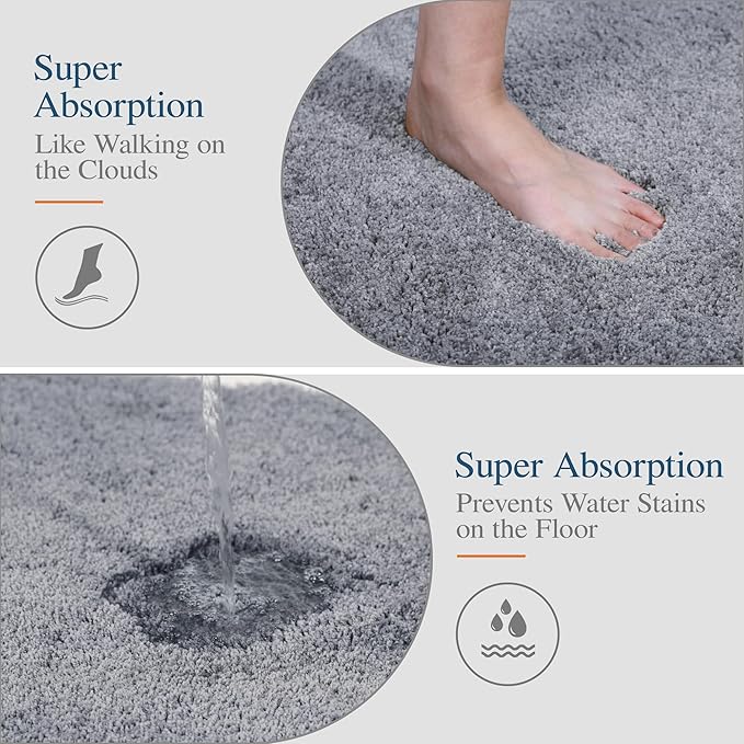 Walensee Large Bathroom Rug (24 x 40, Grey) Extra Soft and Absorbent Shaggy Bath Mat Machine Washable Microfiber Non Slip Luxury Floor Mat