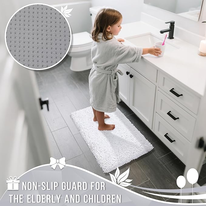 Yimobra Bathroom Rugs Sets 2 Piece, Soft Absorbent Bath Mat and U-Shaped Toilet Rug with Non Slip Backing, Luxury Shaggy Bath Mats for Bathroom, Machine Washable, 24"x17"+24"x20", White