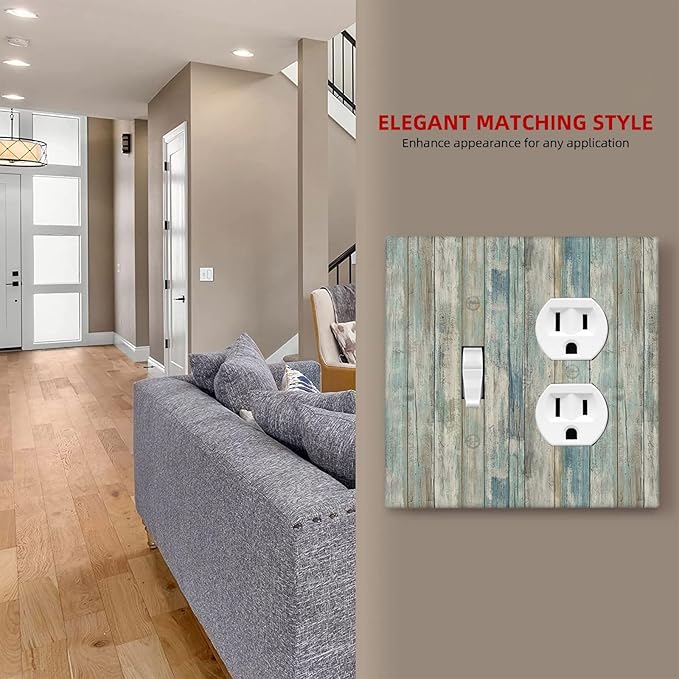 Rustic Distressed Vintage Wood Panel Grain Decorative Light Switch Cover Plate 1 Toggle/1 Duplex Outlet Covers 2 Gang Combo Gfci Wall Plate Electrical Receptacle Switchplate for Bathroom Decor