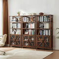 5 Tier Bookshelf 70" Tall Bookcase with Barn Doors,Large Farmhouse Display Book Shelf with Adjustable Shelves and Storage Cabinet，Library Wood Bookshelves for Living Room,Kitchen,Brown(3PCS)