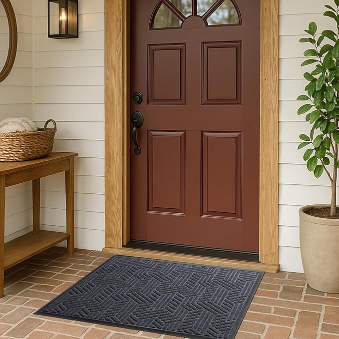 Front Door Mat 29.5"x17" Indoors Outdoors Welcome Mats, Waterproof Non-Slip Rubber Backing Heavy Duty Doormat Outside Entrance, Low Profile Entryway Rugs Floor Mat for Patio, Pattern B Grey